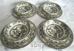 12PC ROYAL STAFFORD Dinner Salad Plates Soup Cereal Bowls Blue Willow RARE BLACK