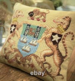 18 Rare Stunning Royal Crest Lions Needlepoint Pillow Cushion