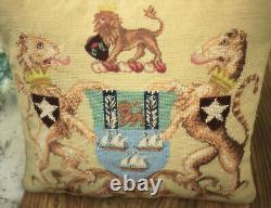 18 Rare Stunning Royal Crest Lions Needlepoint Pillow Cushion