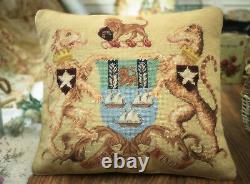 18 Rare Stunning Royal Crest Lions Needlepoint Pillow Cushion