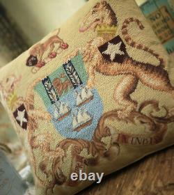 18 Rare Stunning Royal Crest Lions Needlepoint Pillow Cushion