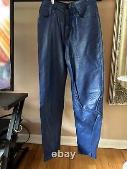 Bagazio Mens 100% Real Leather Pants Royal Blue Size 36 Vintage And RARE