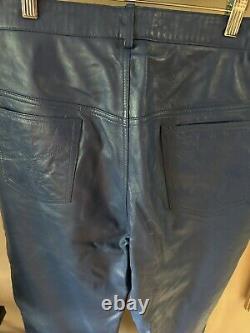 Bagazio Mens 100% Real Leather Pants Royal Blue Size 36 Vintage And RARE
