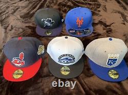 Brand New With Tags Rare MLB Fitted Hats 7 5/8. Mets Rockies Indians Royals