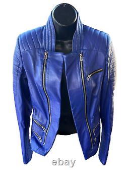 EMAS LEATHER BOLERO MOTO JACKET ROYAL BLUE/INDIGO Motorcycle/Biker Quilted RARE