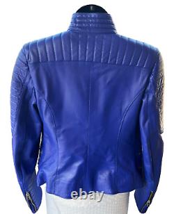 EMAS LEATHER BOLERO MOTO JACKET ROYAL BLUE/INDIGO Motorcycle/Biker Quilted RARE