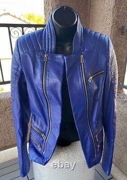 EMAS LEATHER BOLERO MOTO JACKET ROYAL BLUE/INDIGO Motorcycle/Biker Quilted RARE