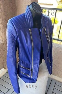 EMAS LEATHER BOLERO MOTO JACKET ROYAL BLUE/INDIGO Motorcycle/Biker Quilted RARE