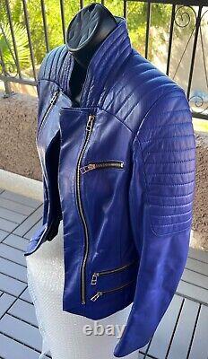 EMAS LEATHER BOLERO MOTO JACKET ROYAL BLUE/INDIGO Motorcycle/Biker Quilted RARE