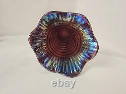 Electric Purple Imperial Carnival Glass Ripple Vase 9 1/2 Tall 3 3/8 Base Rare