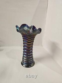 Electric Purple Imperial Carnival Glass Ripple Vase 9 1/2 Tall 3 3/8 Base Rare