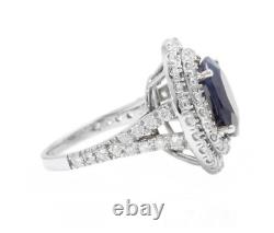 Fancy Oval Shape Royal Blue 6.02CT Sapphire With Double Halo Clear CZ Rare Ring