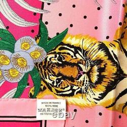 HERMES Carre 70 Silk Scarf Tigre Royal Fleuri Pink Rare New Unused with Box