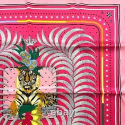 HERMES Carre 70 Silk Scarf Tigre Royal Fleuri Pink Rare New Unused with Box