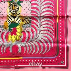 HERMES Carre 70 Silk Scarf Tigre Royal Fleuri Pink Rare New Unused with Box