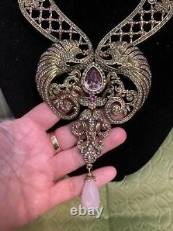 Heidi Daus Royal Papyrus Pink Pearl & Crystal Necklace New & Dramatic! Rare Find