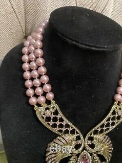 Heidi Daus Royal Papyrus Pink Pearl & Crystal Necklace New & Dramatic! Rare Find
