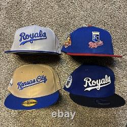 Kansas City Royals New Era 59fifty Fitted Hats Sz 7 5/8 New Lot Of 4 Rare