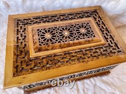 Large Handcrafted Luxury Rare Royal Thuya wood jewelry box, organizer with key