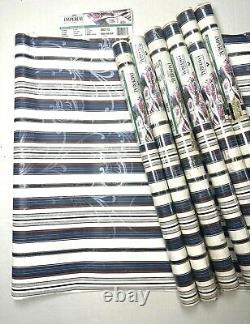 Lot 7 Imperial Wall Coverings Vintage Wallpaper Rare NOS Blue White Stripe 90s