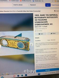 Mega Rare 120 Yrs Old Tin Imperial Rotograph 3d Folding New York Stereoscope