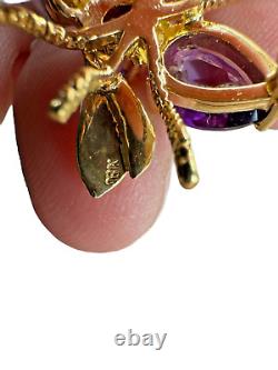NEW 13.5g SOLID 18K Yellow GOLD & Amethyst FLY brooch hand made & RARE