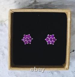 NEW Rare, Color-Change Royal Purple Garnet Starburst Stud Earrings, Platinum