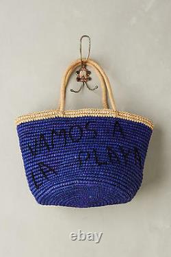 NWT $288.00 Anthropologie La Playa Straw Tote Bag in Royal Blue/Caramelo RARE