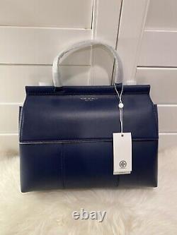 NWT Tory Burch Block-T satchel Leather Handbag 35456 Royal Navy $498 Rare