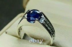 Natural Rare 2 Carat Royal Blue Sapphire Sterling Silver 925 Handmade Women Ring