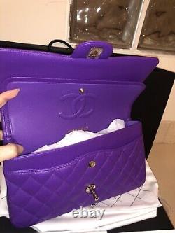 New 22A CHANEL Medium Classic Flap Bag Royal? Purple Caviar? RARE Handbag
