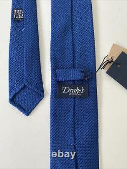 New Drakes London Tie Hand Rolled Grenadine Silk Royal Blue Skim Rare MUST HAVE