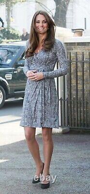 New RARE Max Mara Studio Gray Print Wrap Dress Aso Royal Kate Middleton XL