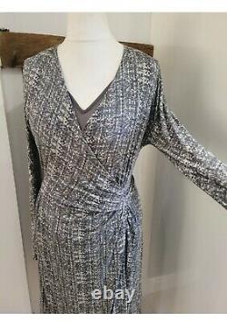 New RARE Max Mara Studio Gray Print Wrap Dress Aso Royal Kate Middleton XL