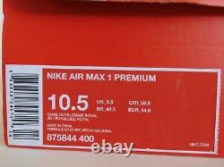 Nike Air Max 1 Premium Game Royal Blue-game Royal Blue Sz 10.5 Rare 875844-400