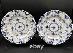 Pair of Rare NEW ROYAL COPENHAGEN 9 1/8 in Luncheon PlatesBlue Fluted Full Lace