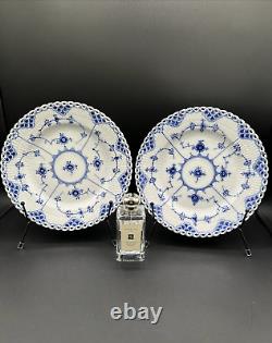 Pair of Rare NEW ROYAL COPENHAGEN 9 1/8 in Luncheon PlatesBlue Fluted Full Lace