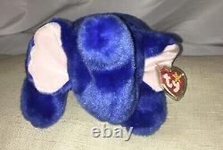 Peanut Royal Blue Elephant TY Rare Beanie Buddy 1998 Collectors Item With Tag