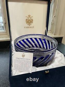 RARE 10in Fabergé Cut to Clear Crystal Russian Imperial Court Cobalt Blue Bowl