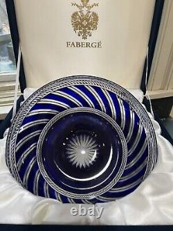 RARE 10in Fabergé Cut to Clear Crystal Russian Imperial Court Cobalt Blue Bowl