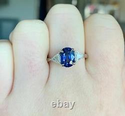 RARE 3.33 CT Royal Blue VVS Ceylon Sapphire & Diamond Engagement Ring 14K