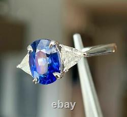 RARE 3.33 CT Royal Blue VVS Ceylon Sapphire & Diamond Engagement Ring 14K
