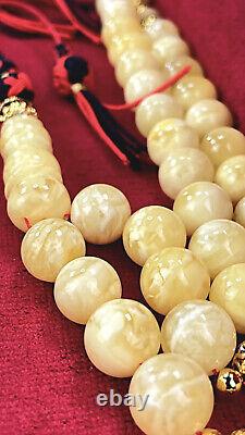 RARE Certified Royal White TIGER Natural Baltic Amber Beads Rosary