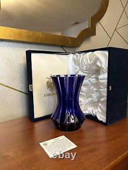 RARE Faberge Cut to Clear Crystal Russian Imperial Court Cobalt Blue Vase NIB