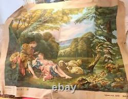 RARE HUGE VTG ROYAL PARIS Boucher Lovers Needlepoint Tapestry Canvas France