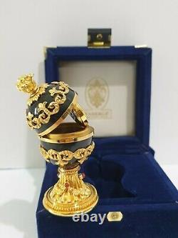 RARE House of Faberge Imperial Collection Black Onyx & Gold Egg with Clock in Case