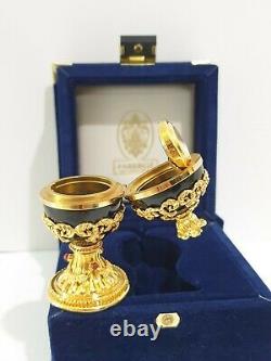 RARE House of Faberge Imperial Collection Black Onyx & Gold Egg with Clock in Case