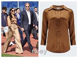 RARE! L'Agence Dani 100% Silk Blouse Shirt Top Brown Fawn S BNWT S/O ASO Celeb