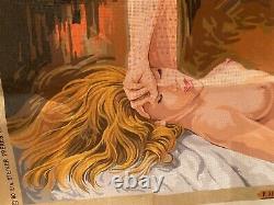 RARE LARGE VTG ROYAL PARIS Nude Needlepoint Tapestry Canvas France