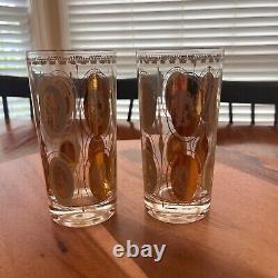 RARE Mid-Century Modern TWO Gold Royal Ladies Portrait Tall Boy Glasses